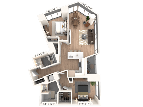 Floor plan for 2 beds, 2 baths, 1180 sqft